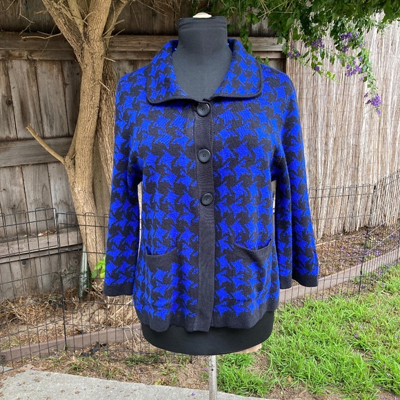 Blue and Black Houndstooth Cardigan - Picture 1 of 7